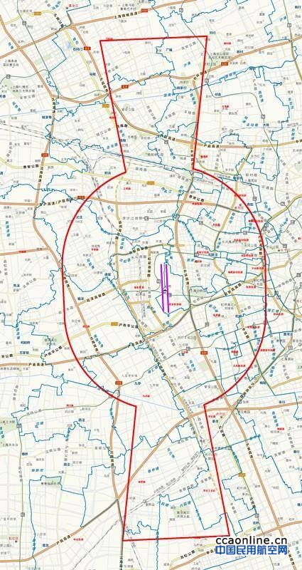 虹桥国际机场障碍物限制面保护范围图(地图数据采集至上海市地理信息